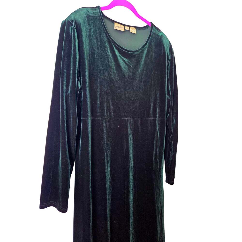 Vintage 90s Jacqueline Ferrar Green Velvet Long Sleeve Dress Maxi Jumper Plus 18